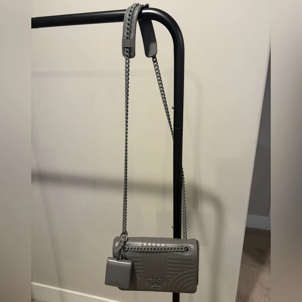 Prada Diagramme Grey Leather Bag w/ Chain Strap - Picture 5 of 13